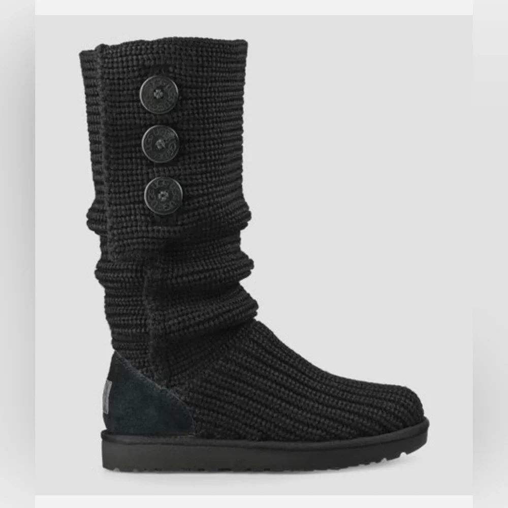 UGG Australia Black Classic Cardy Knit Boots - Size 9 - Picture 1 of 9